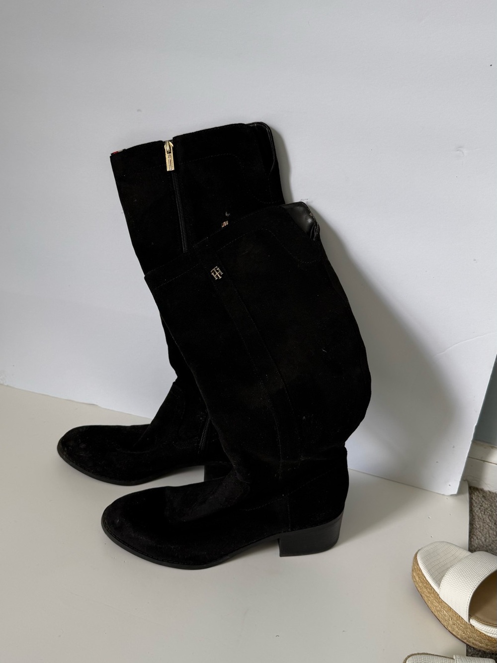 Tommy Hilfiger Black Suede Mid-Calf Heeled Boots